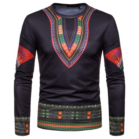 Men's Celebrity Style Printing Round Neck Long-Sleeved T-Shirt